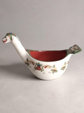 ANTIQUE NORWEGIAN FOLK ART VIKING DRAGON BOAT. HAND PAINTED PORSG PORCELIAN 1930